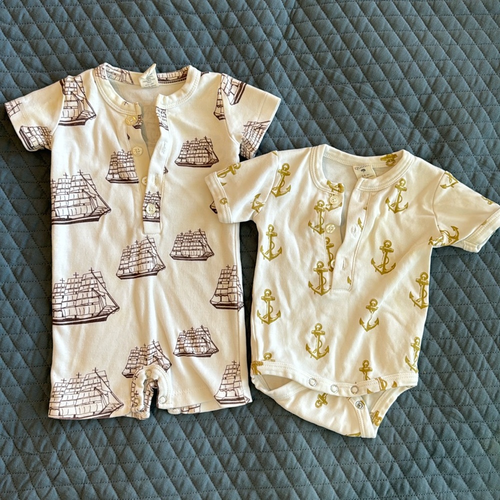 Kate Quinn 3-6 month organic cotton Henley onesie and romper nautical theme